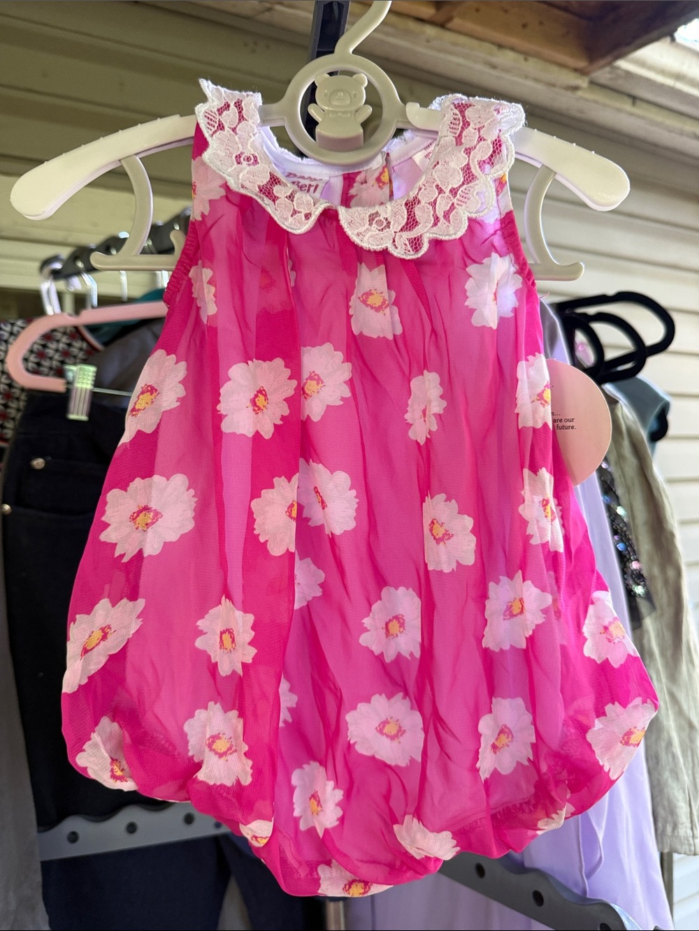 NWT Baby Beri Pink Infant girl Lined Lace-Collar Bubble Dress/Romper 9 mo